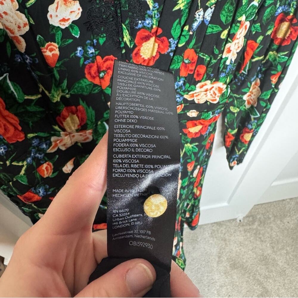 Anthropologie Lacy V-neck Lacy Floral Print Long Sleeve Mini Dress Size 10 - Picture 7 of 7